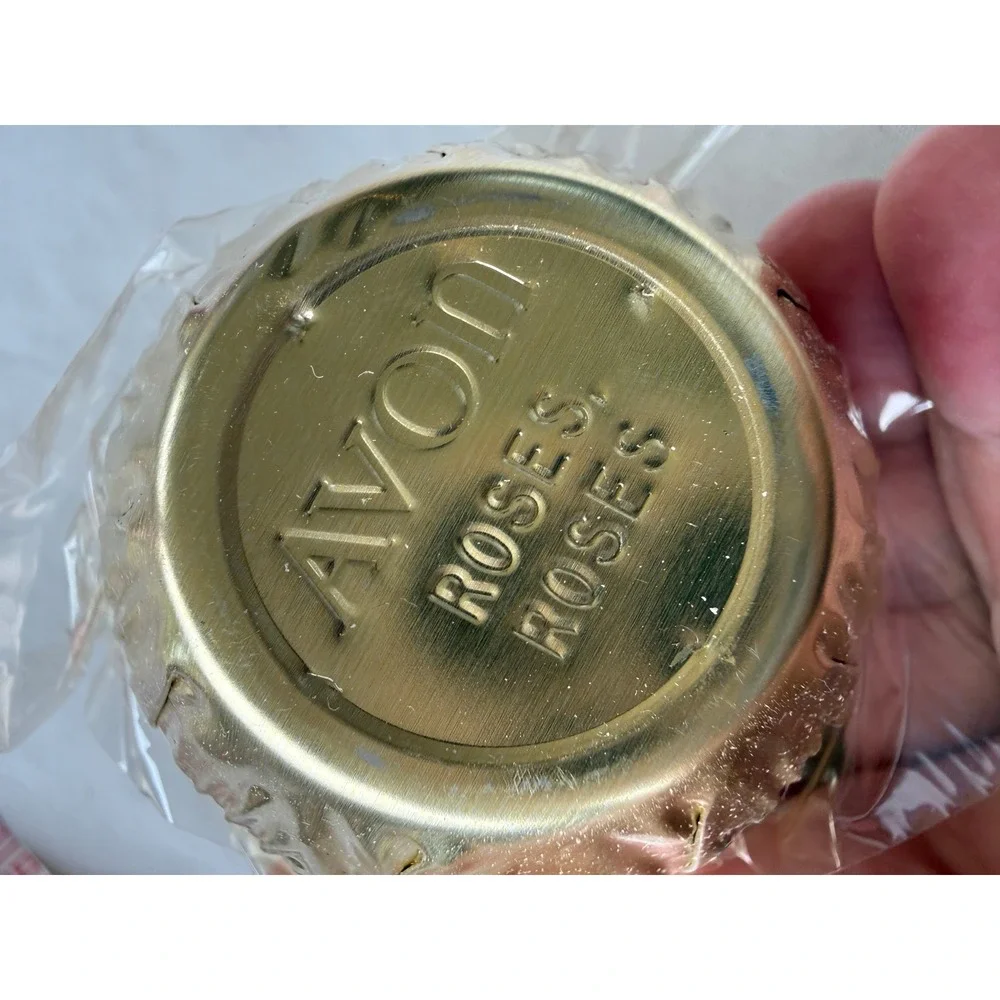 Avon Roses Roses Vintage Perfumed Candle Refill Gold Metal Tin 2 Inch Unused Box